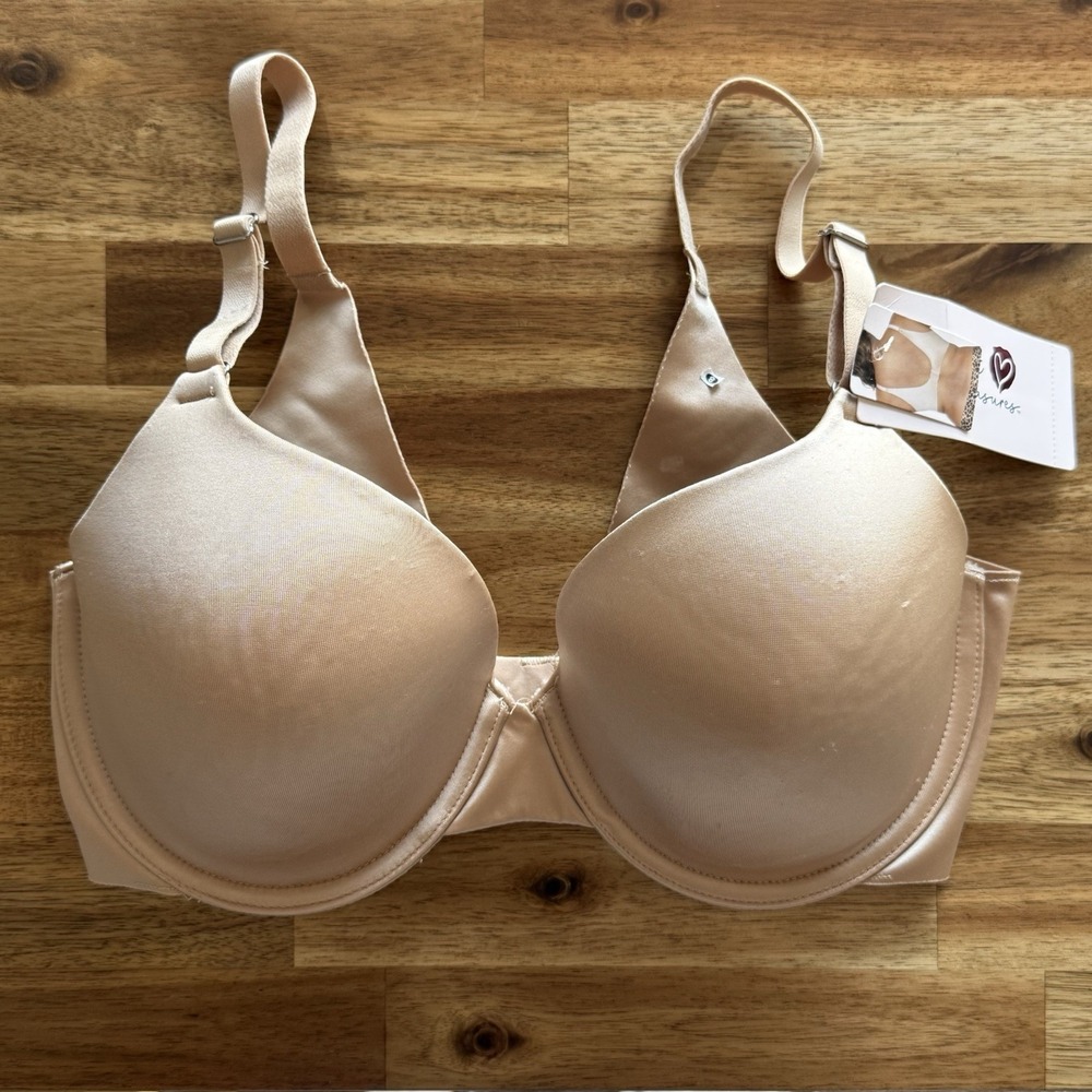 NWT SECRET TREASURES LIGHT LINED BRA 34D WITH BONDED BACK BEIGE NEUTRAL COMFORT